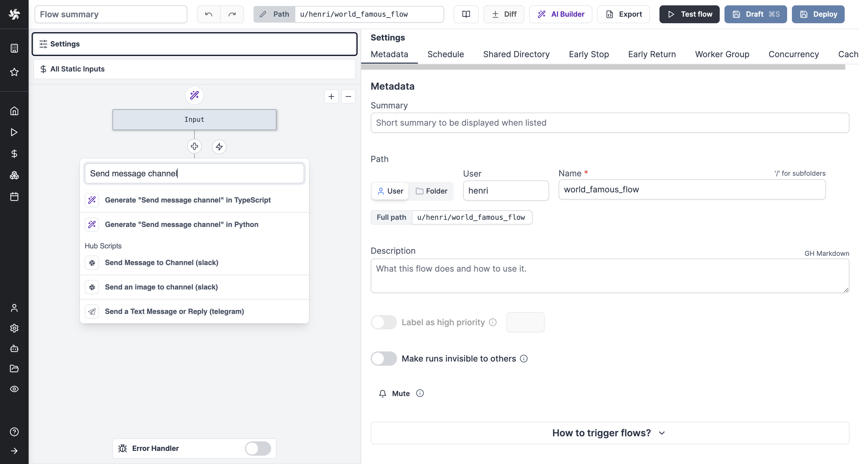 Example of Hub scripts suggested in flow editor